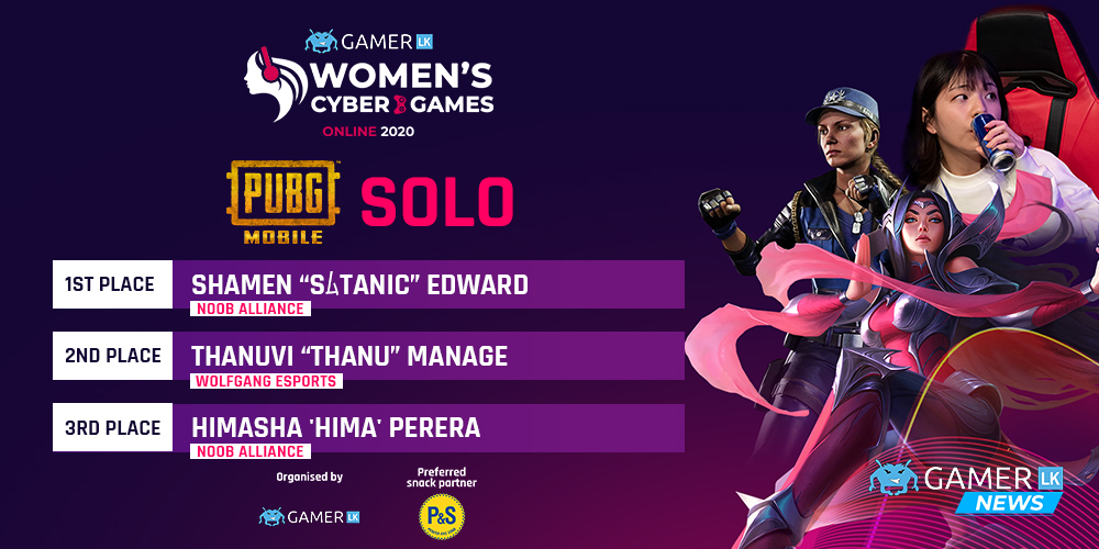 nA SﾑTANIC secures the Women’s PUBG Mobile Solo title, WG ThaNu comes 2nd and nA HiMA comes in 3rd